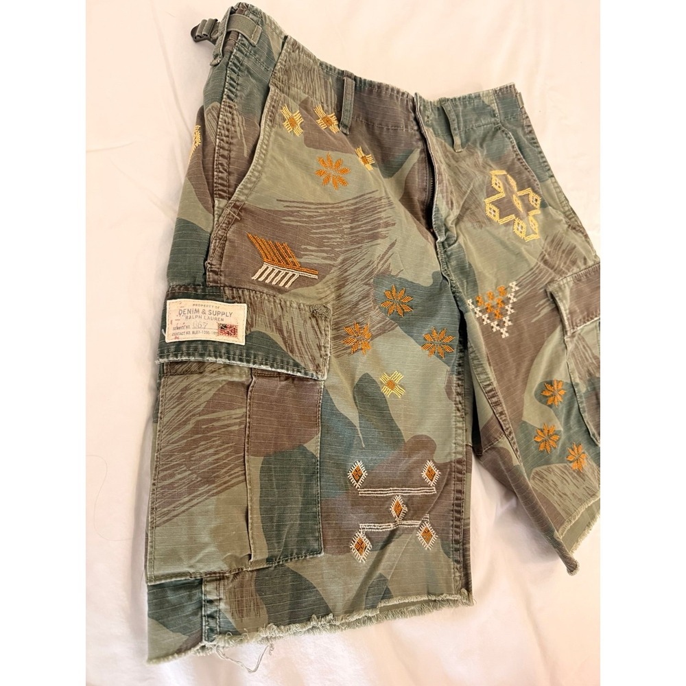 Denim & Supply RALPH Lauren 30 Aztec Camo RRL Flag Polo VINTAGE Military SHORTS - Picture 9 of 10